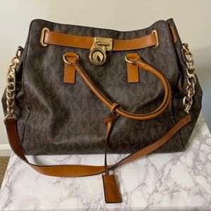 Michael Kors Signature Logo Large Dark Brown Tote Bag